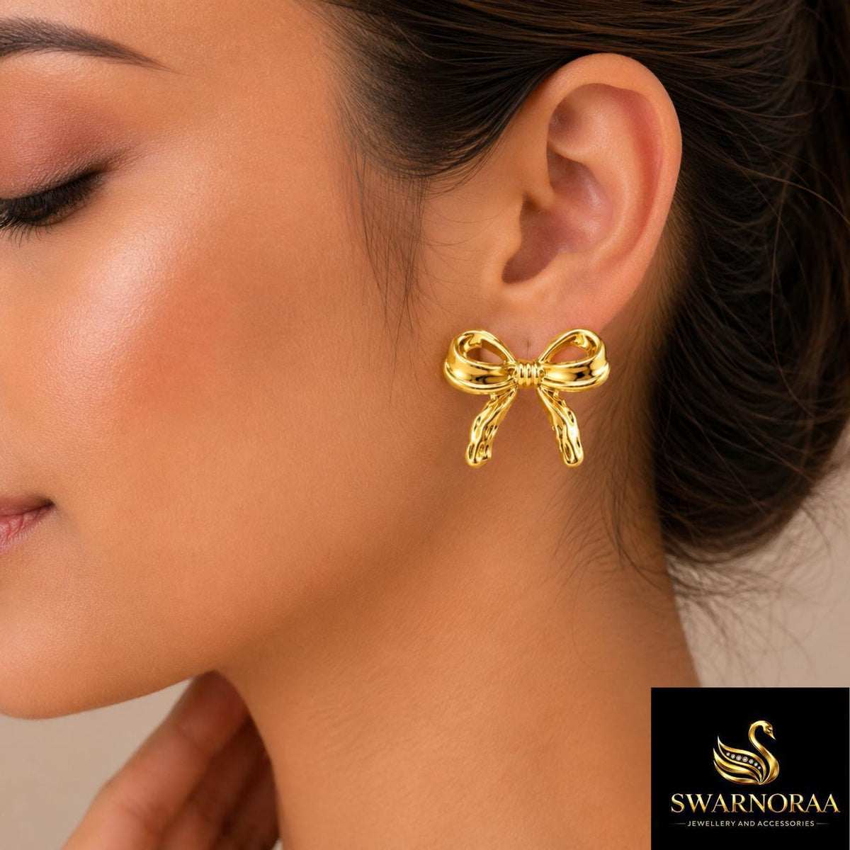 Plain Gold Bow Stud Earrings (Pack of 12)
