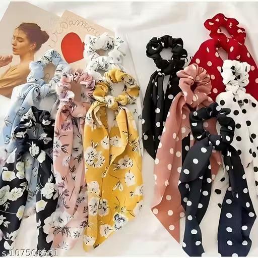 Premium Floral Bow Scrunchies for Women & Girls – Soft Printed Hair Tie Collection
