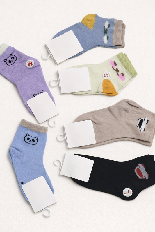 Kids Pastel Ankle Socks – Cartoon Design (Assorted Colors)