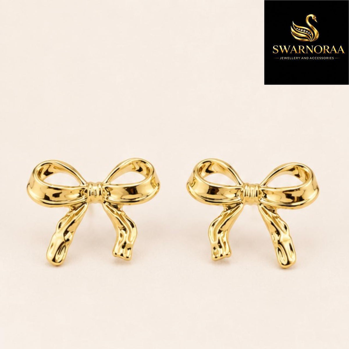 Plain Gold Bow Stud Earrings (Pair Shot)
