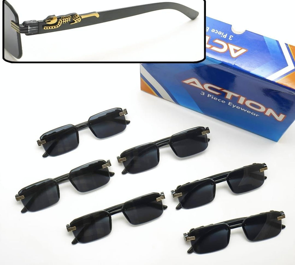Luxury Rimless Black Sunglasses for Men – Gold Panther Temple Design | Luxury Rimless Sunglasses | Premium Fashion Shades