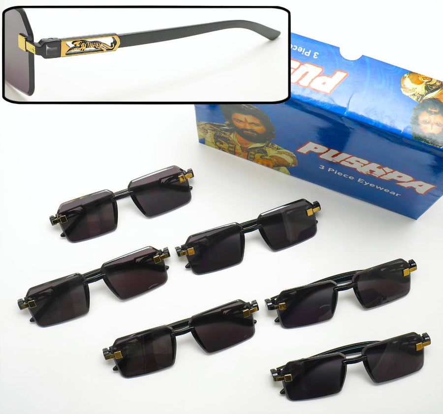 Designer Rimless Rectangle Sunglasses with Gold Panther Temple Design| Rimless Rectangle Sunglasses | Designer Luxury Eyewear